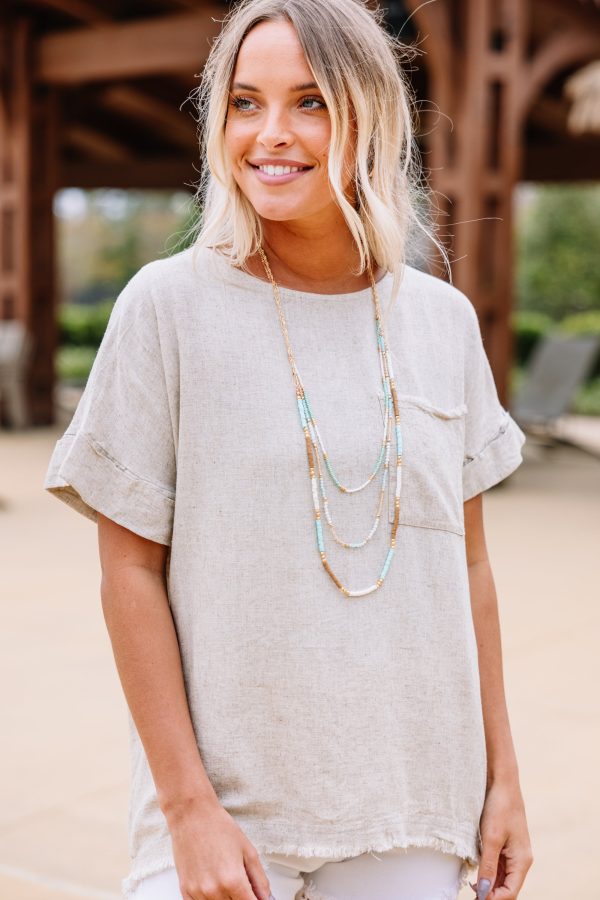 One More Time Oatmeal Brown Linen Top For Discount