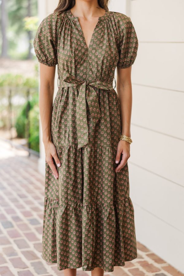 Pinch: Make Your Day Dark Olive Printed Midi Dress Online Hot Sale - Image 5