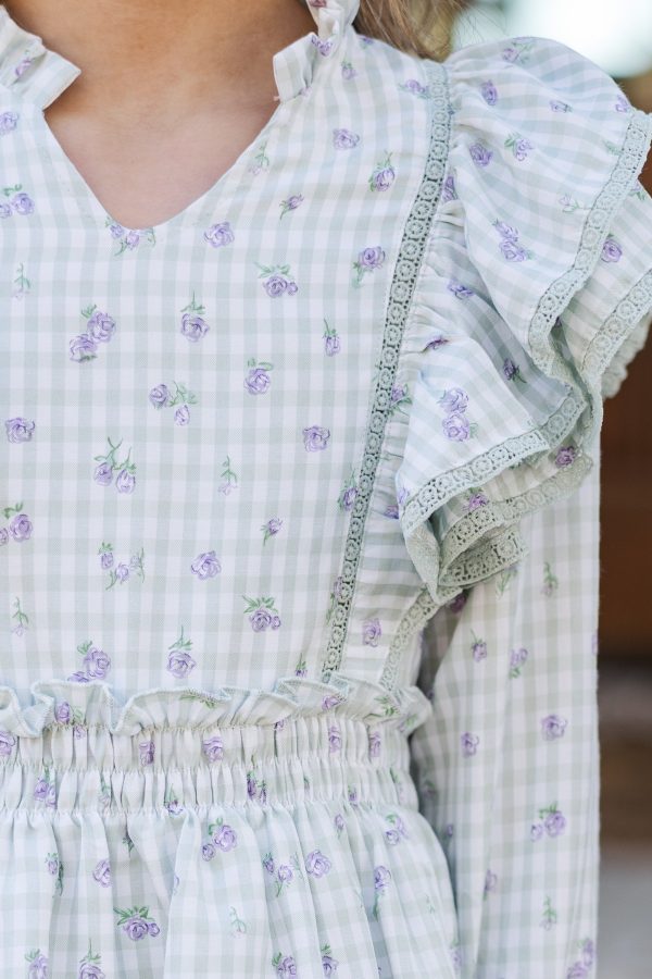 Girls: The Dana Sage Green Gingham Dress Discount - Image 3