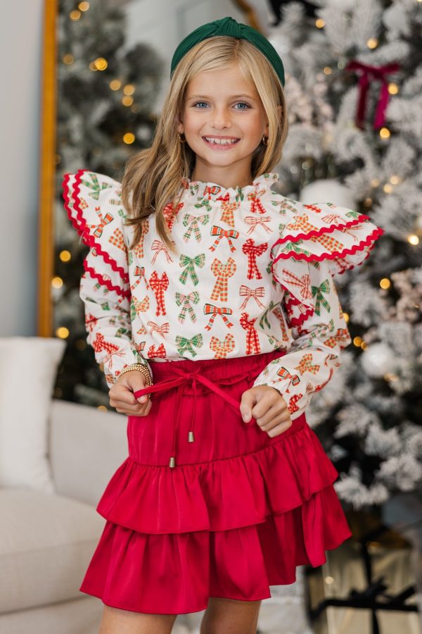 Girls: The Gina Cream Bow Print Blouse Online