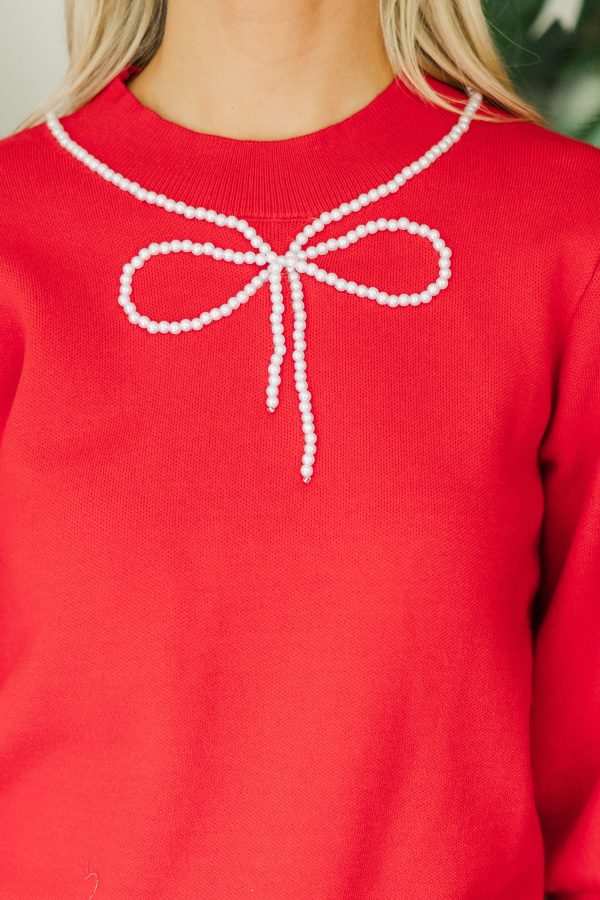 Another Day Red Pearl Embellished Sweater Online Hot Sale - Image 3