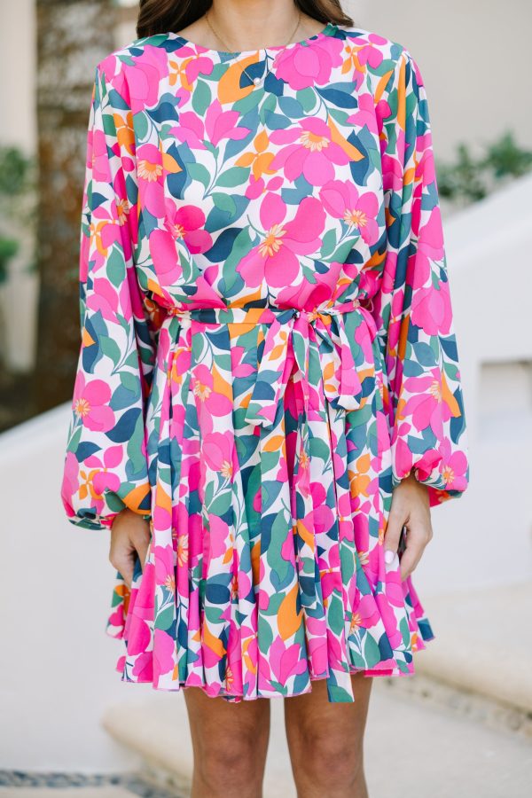 Stay Close Pink Floral Dress For Sale - Image 5