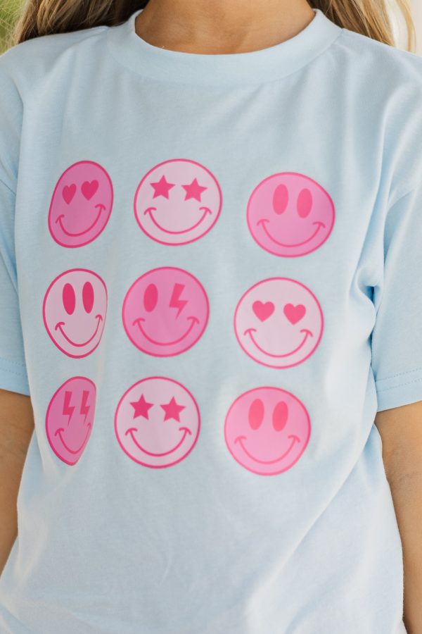 Girls: So Many Smiles Light Blue Graphic Tee Hot on Sale - Image 3