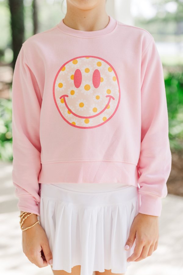 Girls: Flower Child Light Pink Graphic Sweatshirt Cheap - Image 4