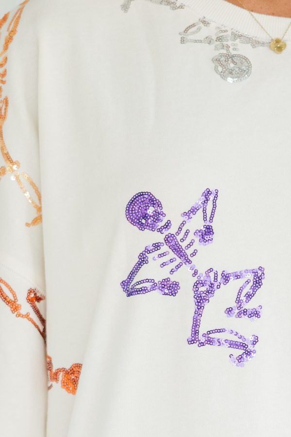 Skeleton Dance Cream White Sequin Pullover Online Hot Sale - Image 3