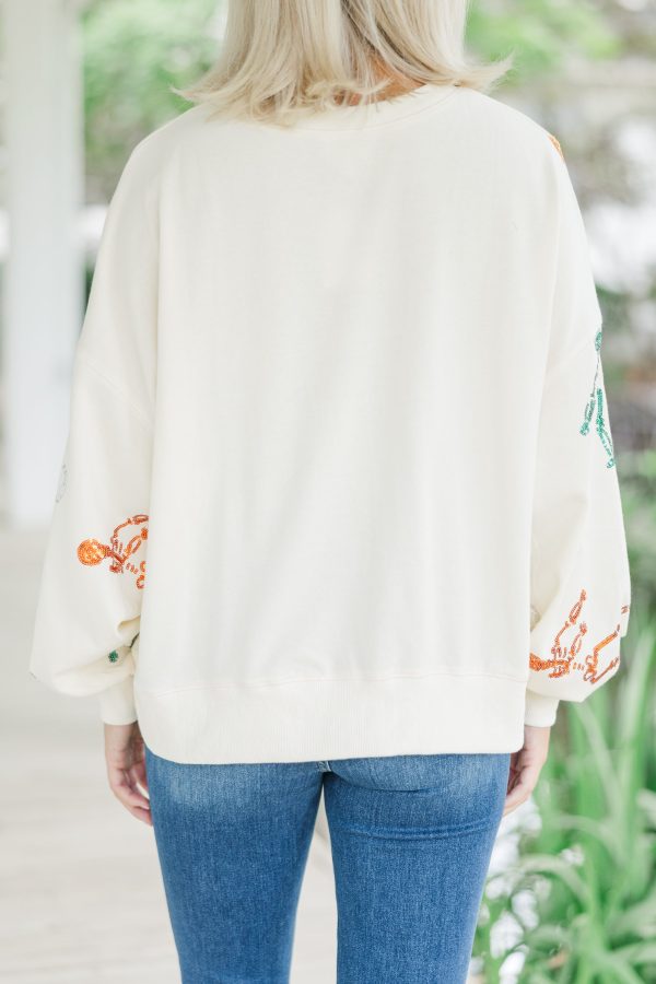 Skeleton Dance Cream White Sequin Pullover Online Hot Sale - Image 4