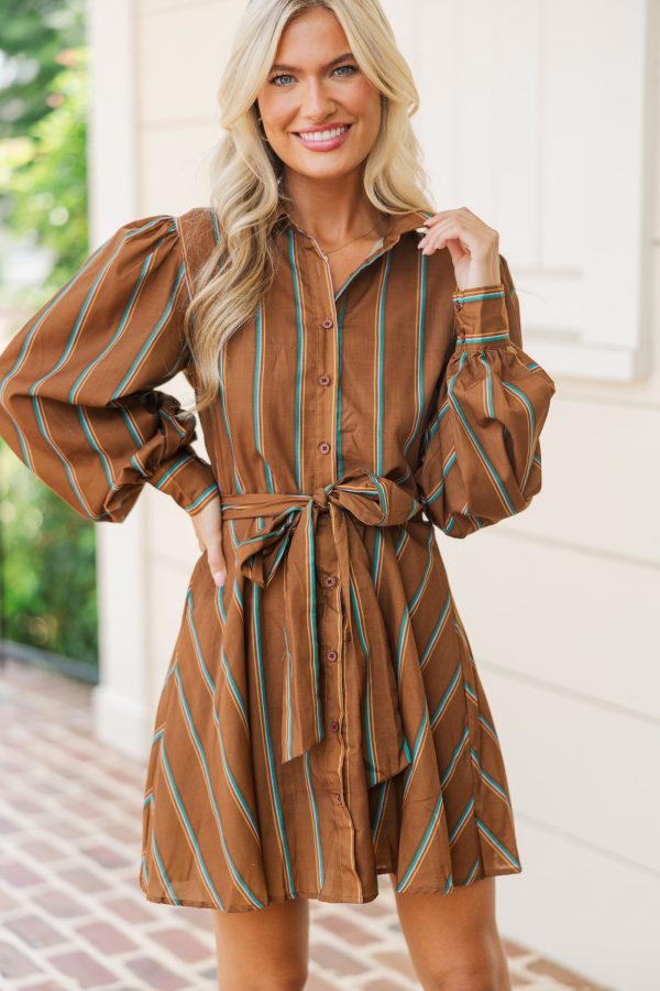 Doing The Best Brown Striped Dress Sale