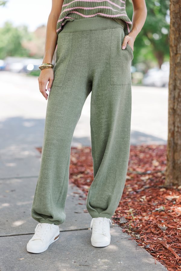 Ready For The Day Olive Green Knit Joggers on Sale