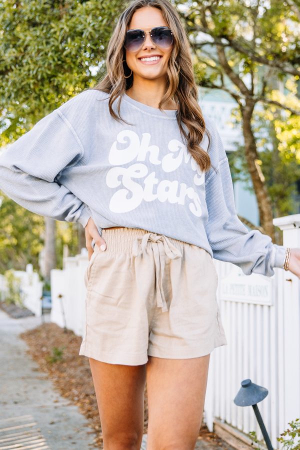 Oh My Stars Faded Denim Corded Graphic Sweatshirt Online Sale