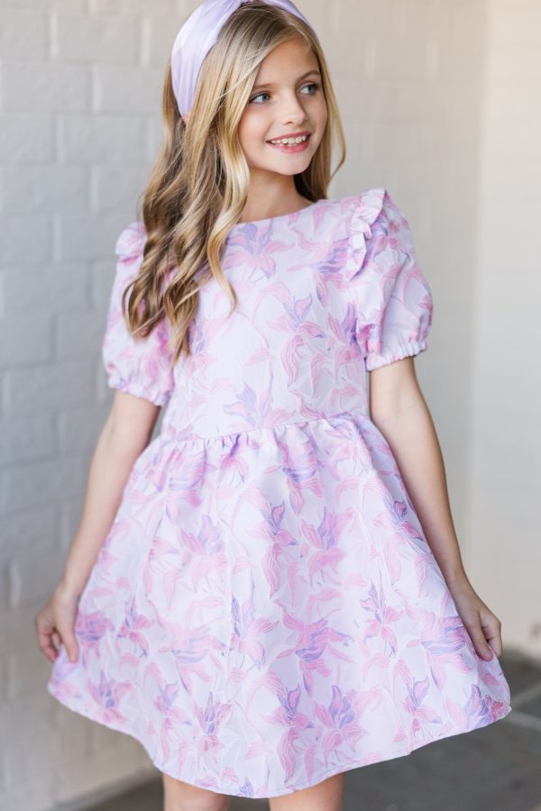 Girls: The Eloise Lavender & Pink Floral Brocade Dress Online Sale