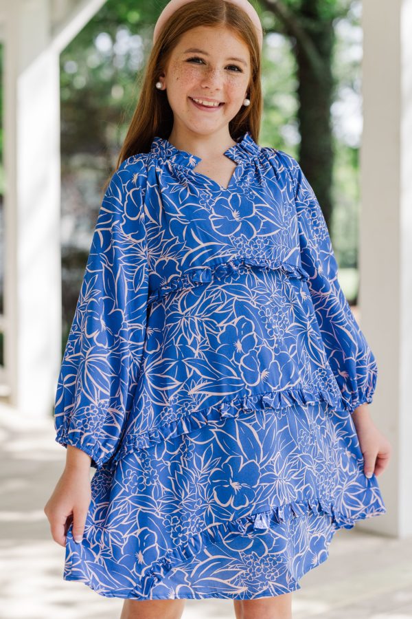 Girls: All That You Know Blue Floral Dress For Cheap
