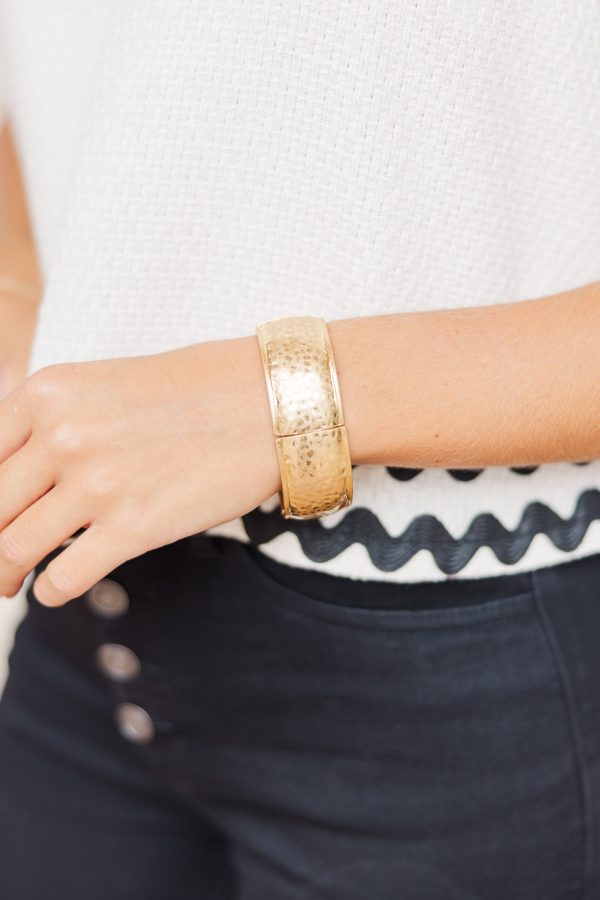 Thinking About You Gold Hammered Bangle Bracelet For Discount