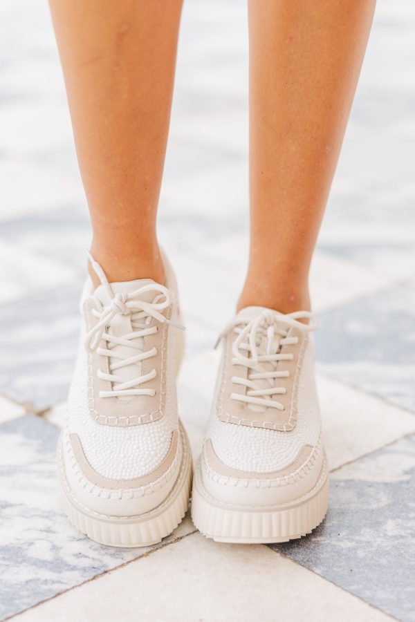Wake Up Call Cream Embellished Sneakers For Discount - Image 4