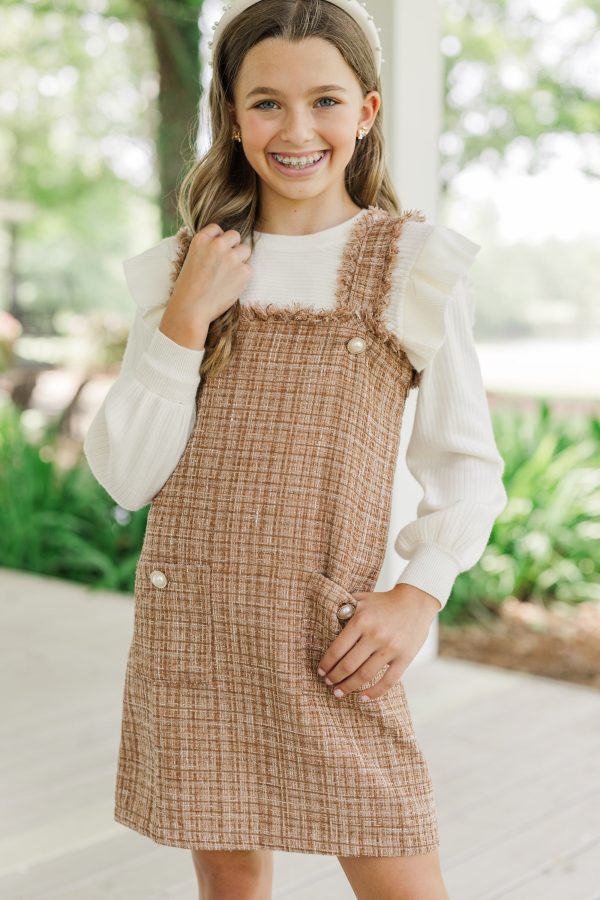 Girls: Need Your Love Taupe Brown Tweed Dress Online
