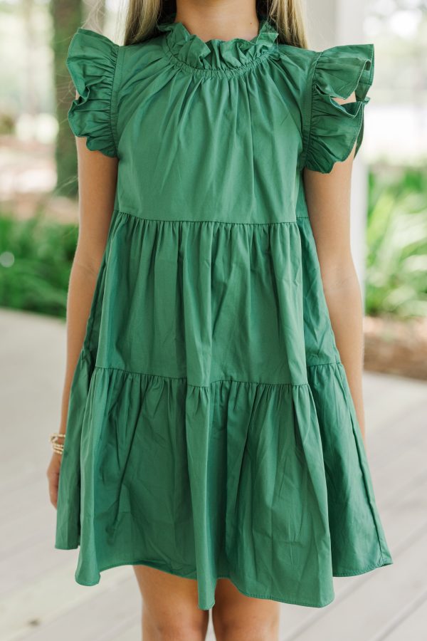 Girls: What Dreams Are Made Of Olive Green Ruffled Dress For Discount - Image 4