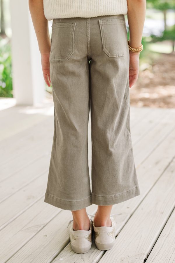 Girls: Give It Your All Olive Green Wide Leg Denim For Discount - Image 3
