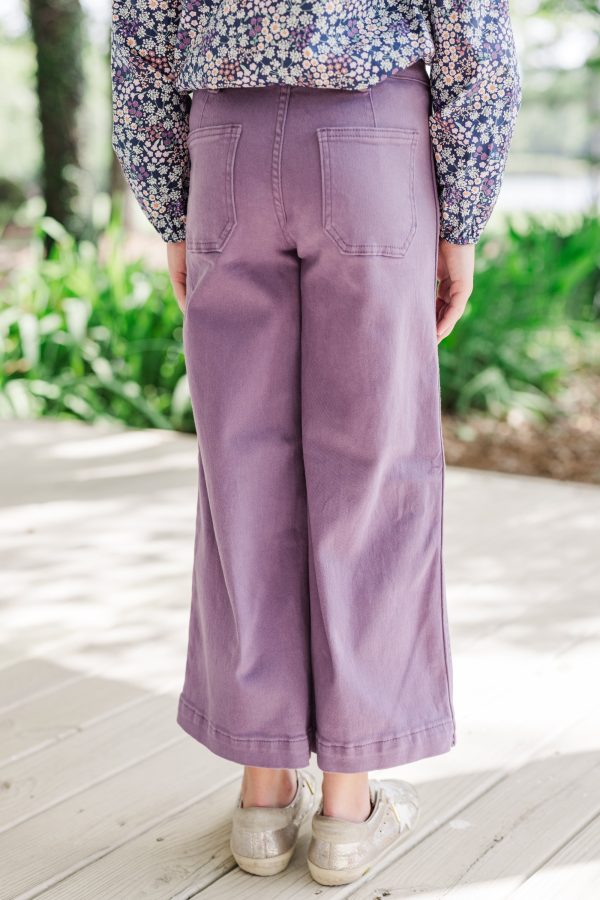 Girls: Give It Your All Dark Lavender Purple Wide Leg Denim on Sale - Image 3